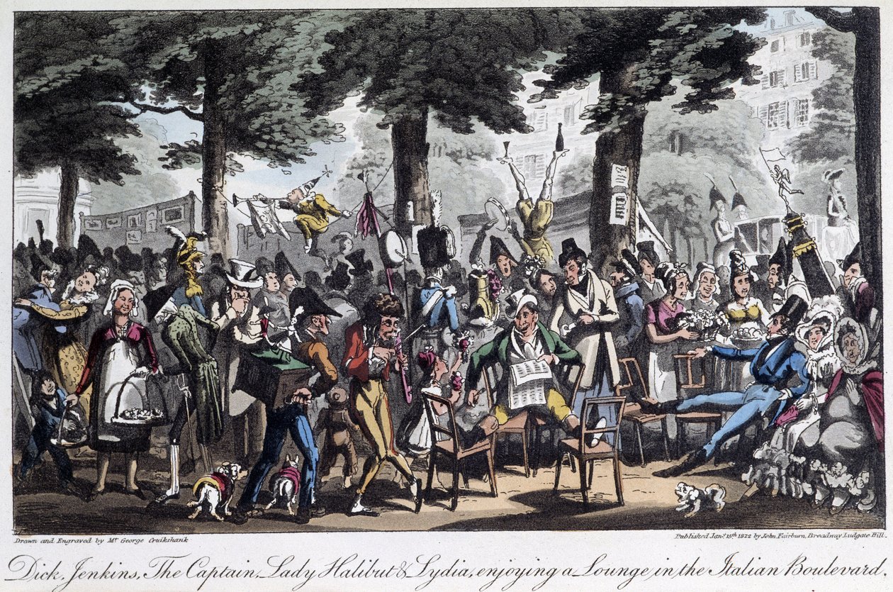 Boulevard des Italiens - w „Życiu w Paryżu” Davida Careya, Londyn autorstwa George Cruikshank