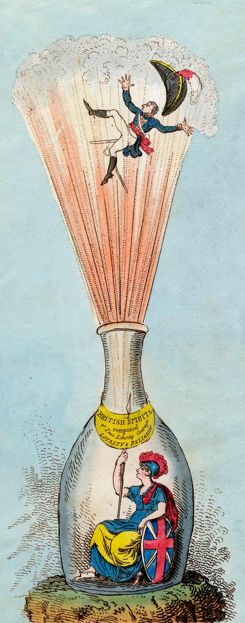 Britannia Wysadzanie korsykańskiego zaklinacza butelek — 1803 — brytyjscy satyrycy nieustannie atakowali prawowitość reżimu napoleońskiego — George Cruikshank autorstwa George Cruikshank