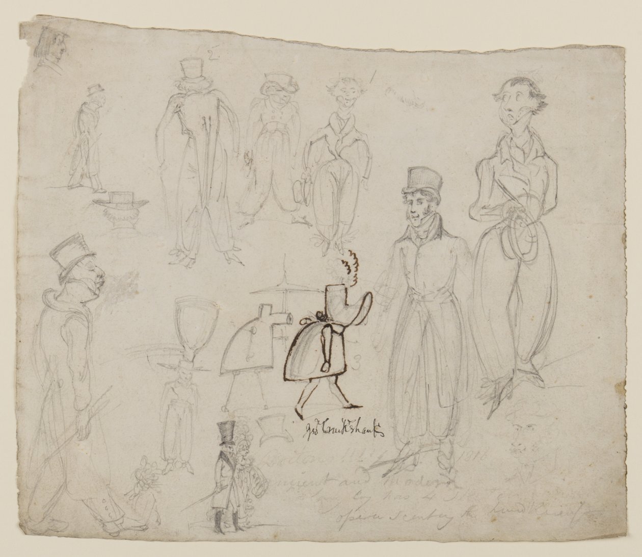 Studia postaci (ołówek, długopis i tusz na papierze) autorstwa George Cruikshank