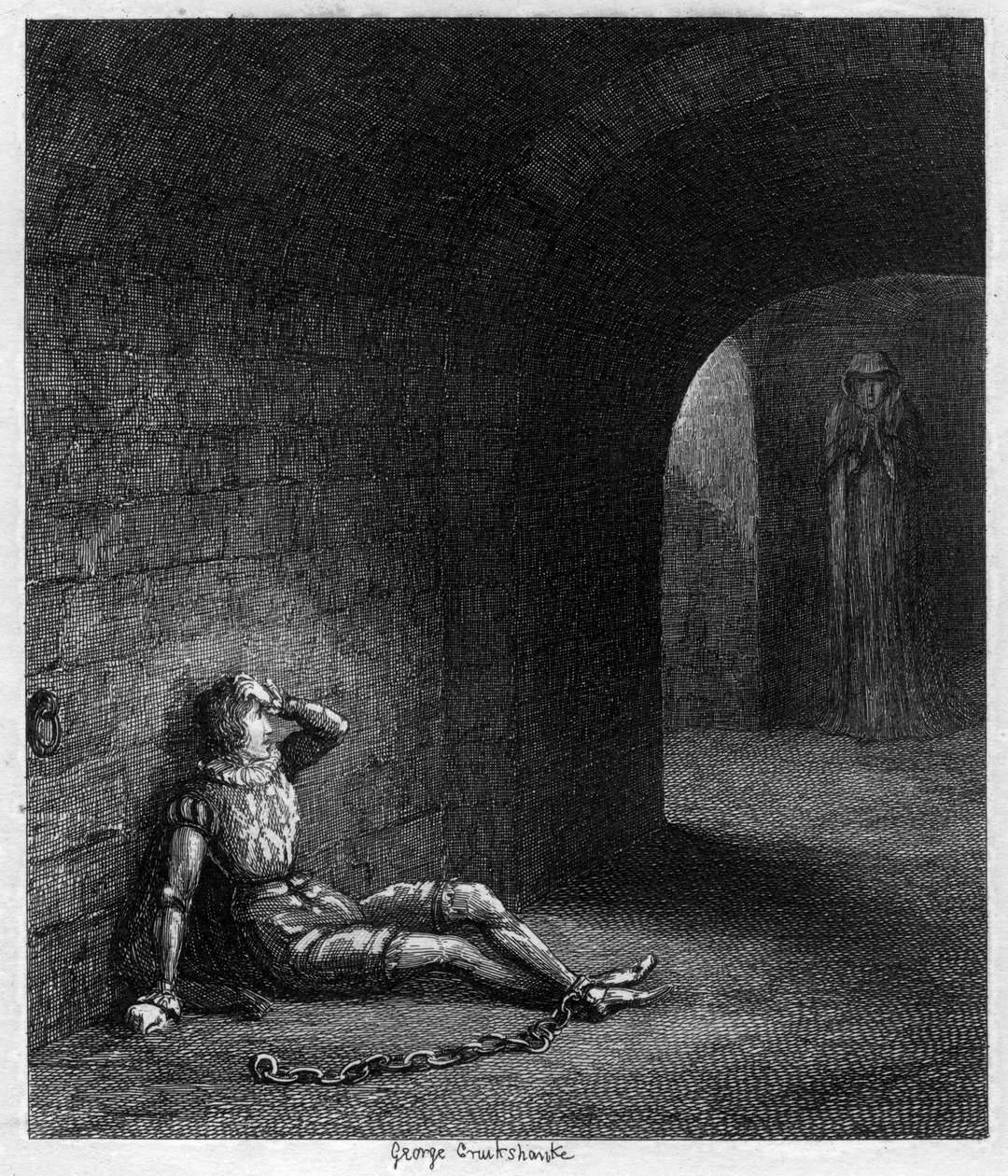 Cuthbert Cholmondeley zaskoczony pojawieniem się tajemniczej postaci, 1840 autorstwa George Cruikshank
