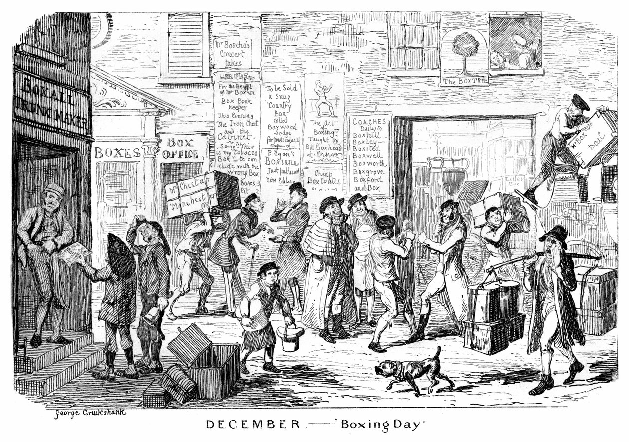 Grudzień - Drugie Święto Bożego Narodzenia, XIX wiek. autorstwa George Cruikshank