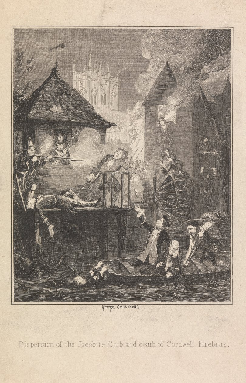Rozproszenie klubu jakobickiego i śmierć Cordwella Firebrasa autorstwa George Cruikshank