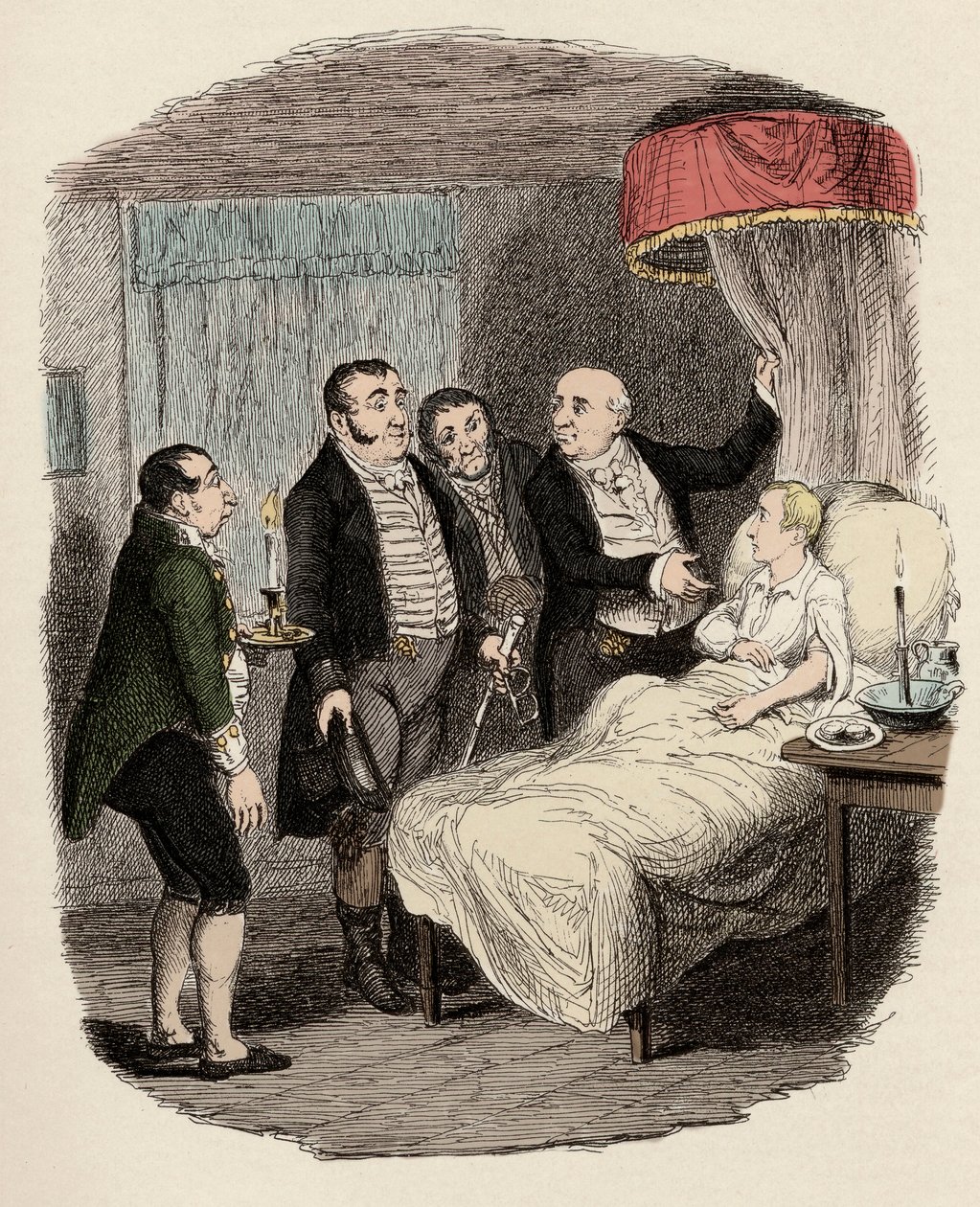 Dr Losberne pokazuje Olivera funkcjonariuszom policji z Bow Street – Oliver czekał na biegaczy z Bow Street – Ilustracja do „” Oliver Twist”” (Oliver) (Przygody Olivera Twista) autorstwa Charlesa Dickensa (1812-1870), autorstwa George