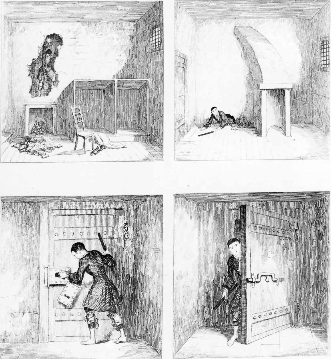 Ucieczka nr 1, z "Jacka Shepparda" W. H. Ainswortha, opublikowana w 1839 r. autorstwa George Cruikshank