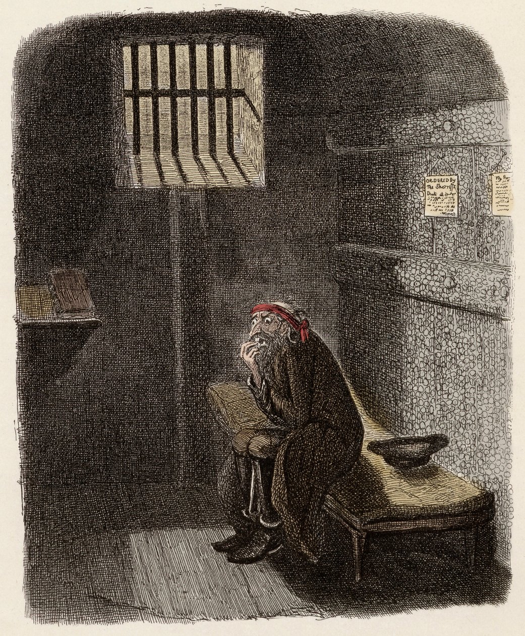 Fagin w celi śmierci - Fagin w celi skazańców - Ilustracja do „”Oliviera Twista””(Olivier) (Przygody Olivera Twista) autorstwa Charlesa Dickensa (1812-1870), autorstwa George