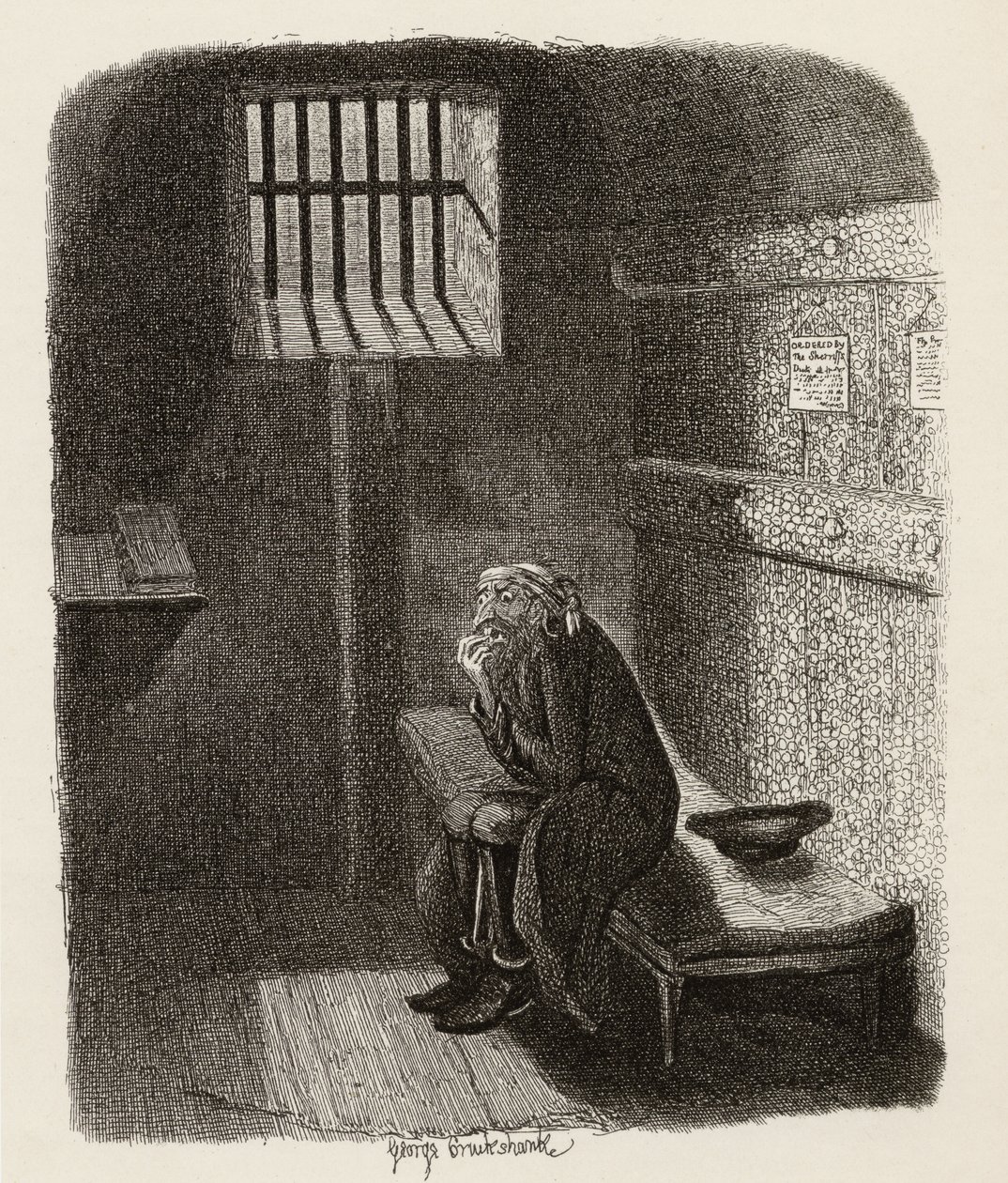 Fagin w celi skazańców, z „Przygód Olivera Twista” Charlesa Dickensa (1812-70) 1838, wyd. Chapman und Hall, 1901 (rycina) autorstwa George Cruikshank