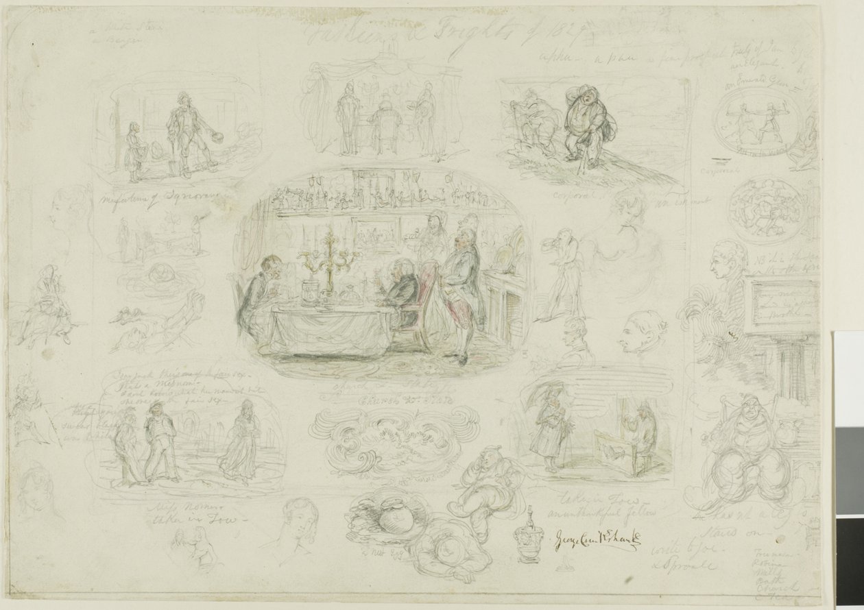 Mody i przerażenia z 1829 r. (recto); Anioły zawsze jasne i sprawiedliwe (verso) autorstwa George Cruikshank