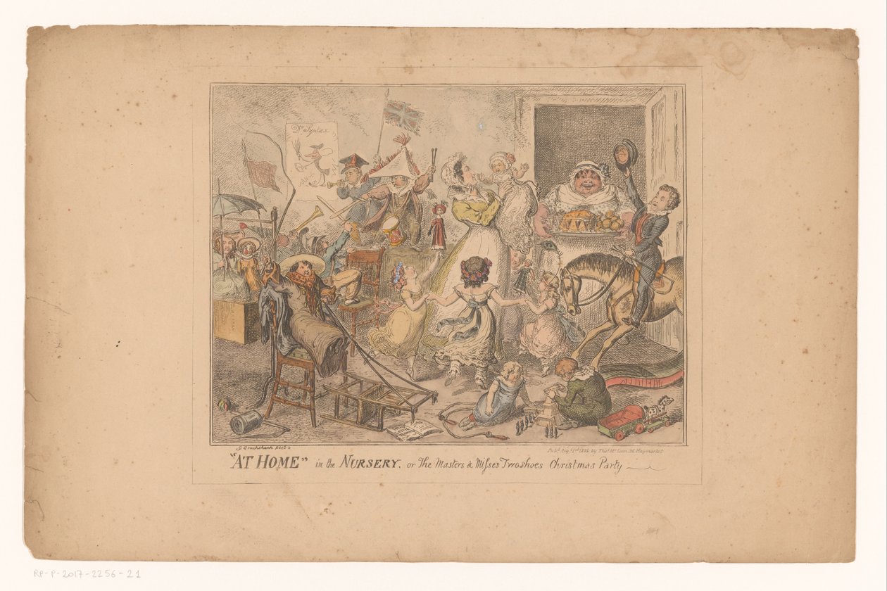Feest in de kinderkamer W domu w żłobku, czyli przyjęcie wigilijne dla mistrzów i panien (tytuł na przedmiocie) autorstwa George Cruikshank