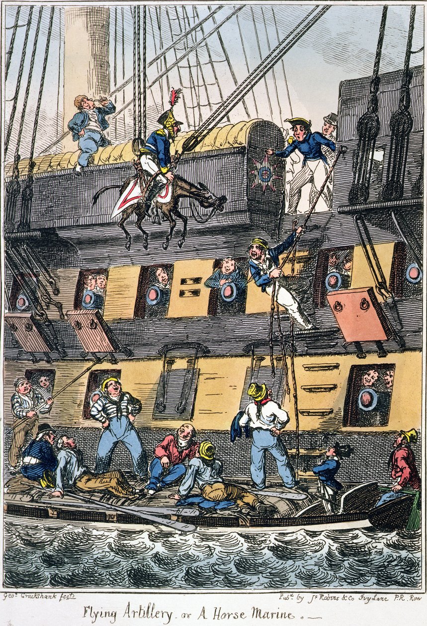 Artyleria latająca lub konna piechota morska (kolorowy grawerunek) autorstwa George Cruikshank