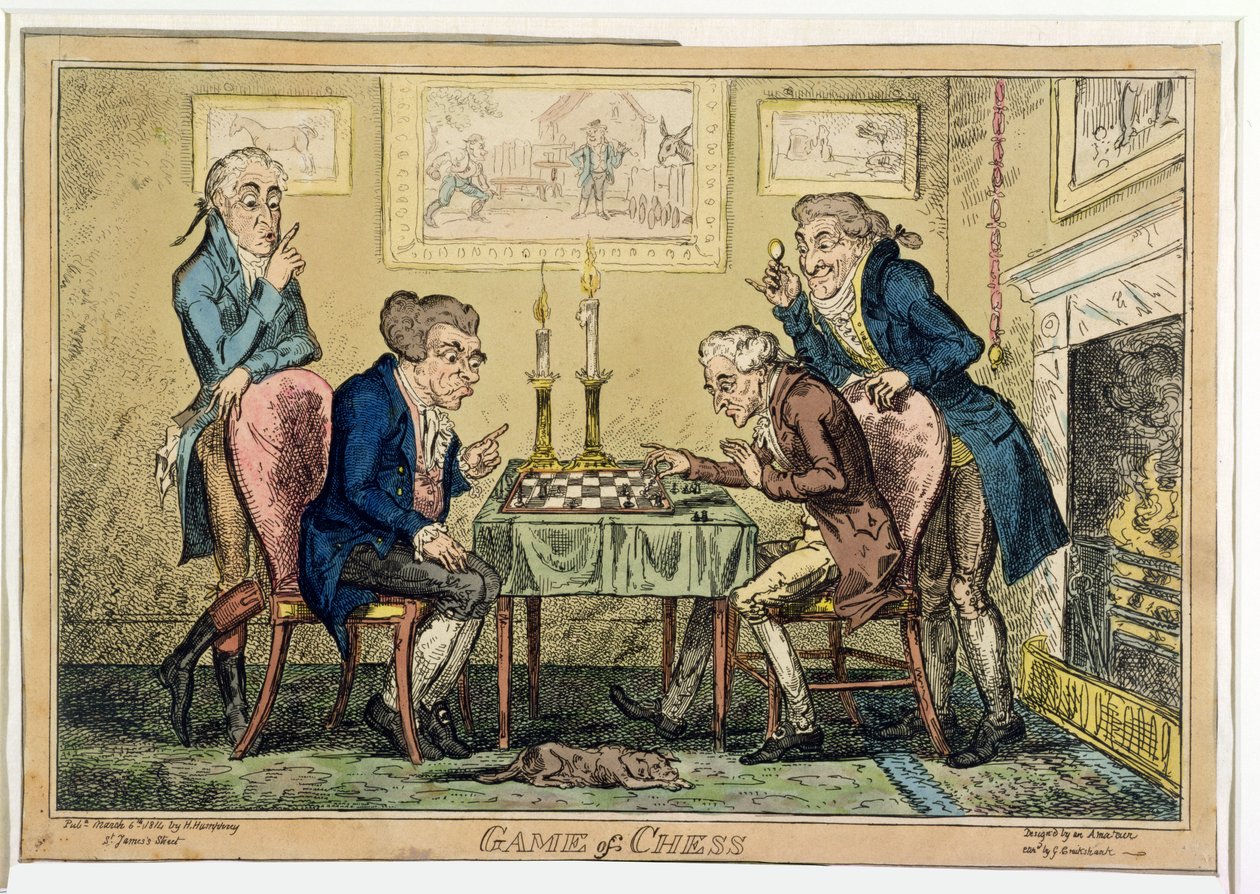 Gra w szachy, wyd. H. Humphrey, Londyn (kolorowa akwaforta) autorstwa George Cruikshank