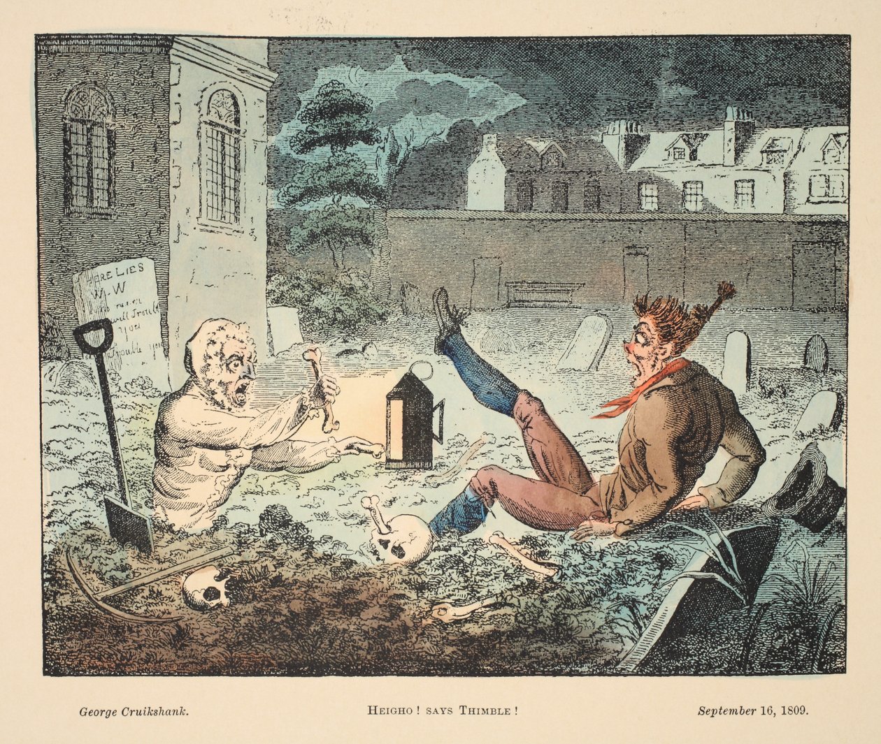 Hejo! Mówi Naparstek!, wyd. 1809 (grawerowanie ręcznie kolorowane) autorstwa George Cruikshank
