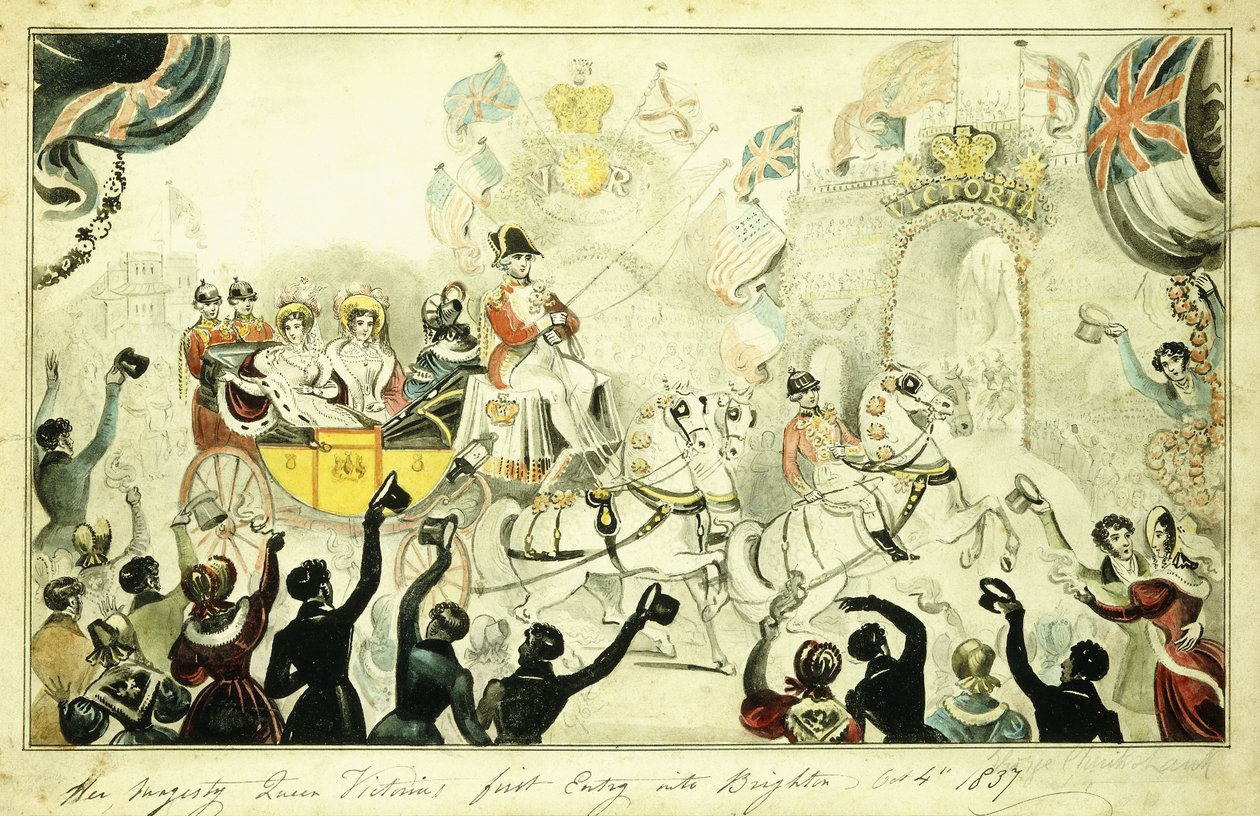 Pierwsze wejście Jej Królewskiej Mości Królowej Wiktorii do Brighton 4 października 1837 r. 1837 r autorstwa George Cruikshank