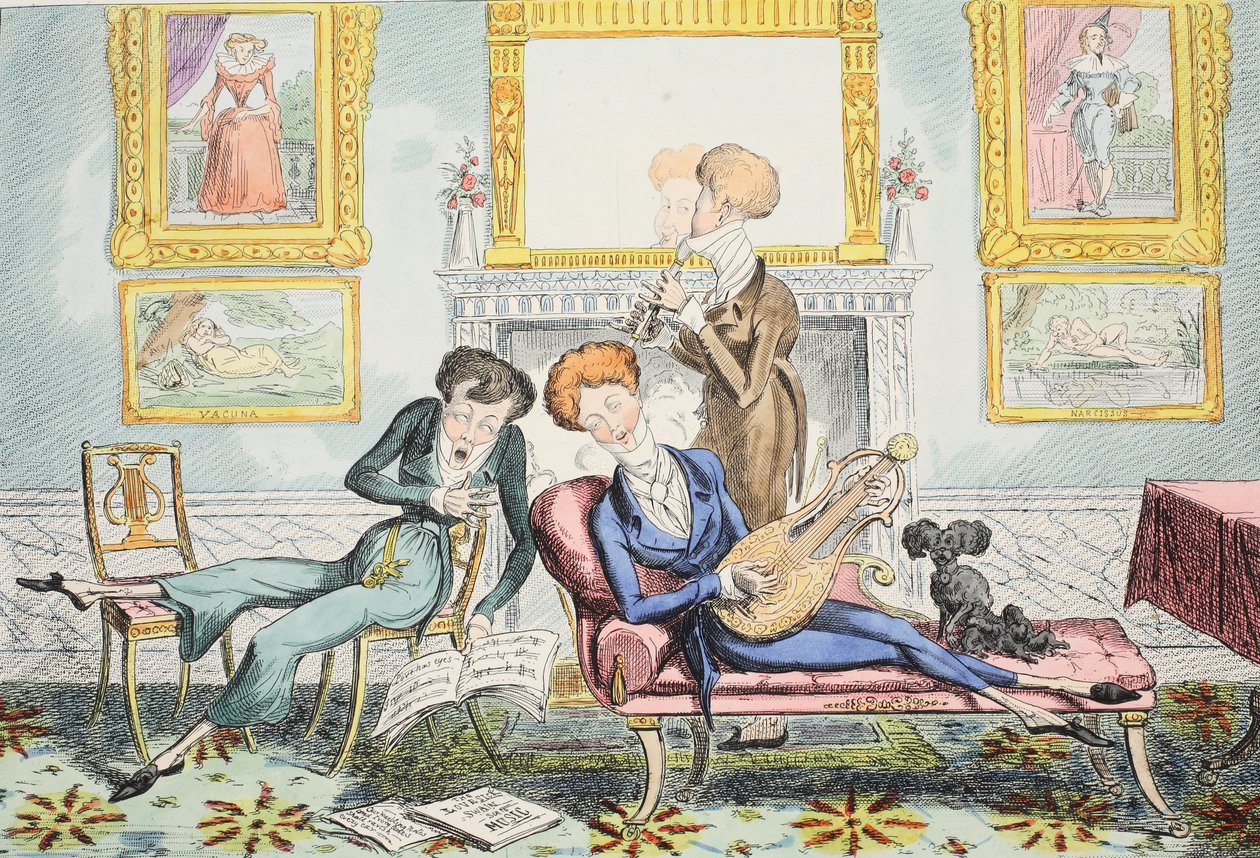 Kolibry lub A Dandy Trio, wyd. 1835 (grawerowanie ręcznie kolorowane) autorstwa George Cruikshank