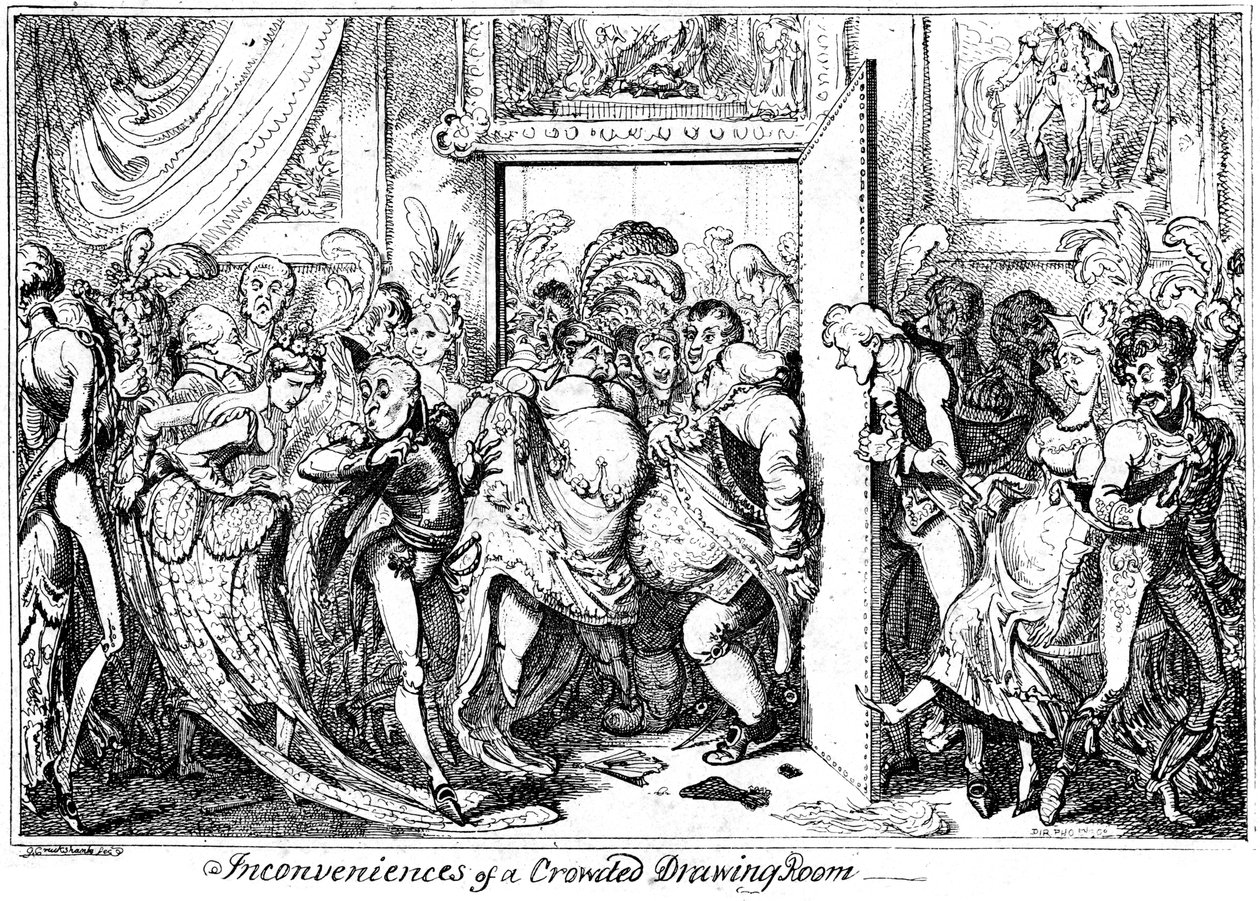 Niedogodność zatłoczonego salonu, 1818. autorstwa George Cruikshank