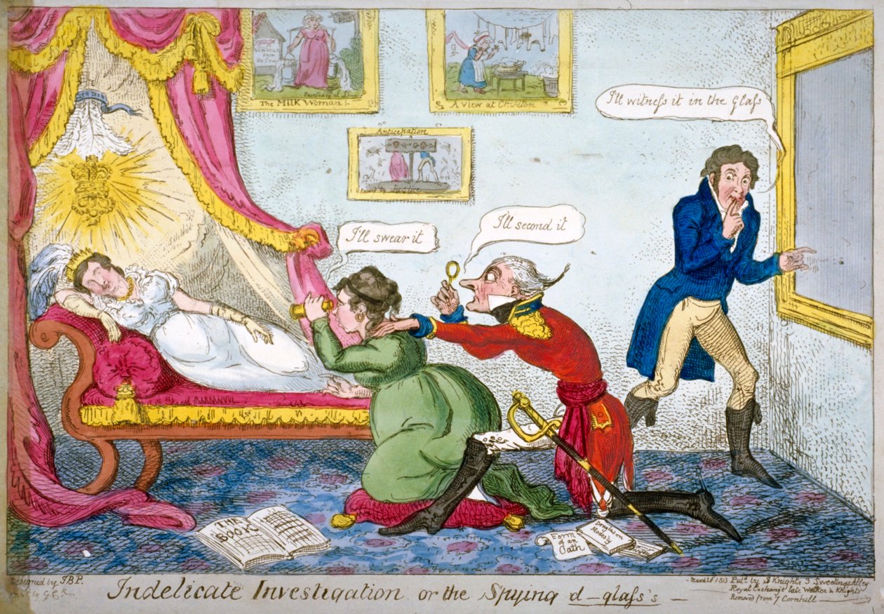 „Niedelikatne śledztwo lub szpiegowskie okulary D”, 1813 autorstwa George Cruikshank