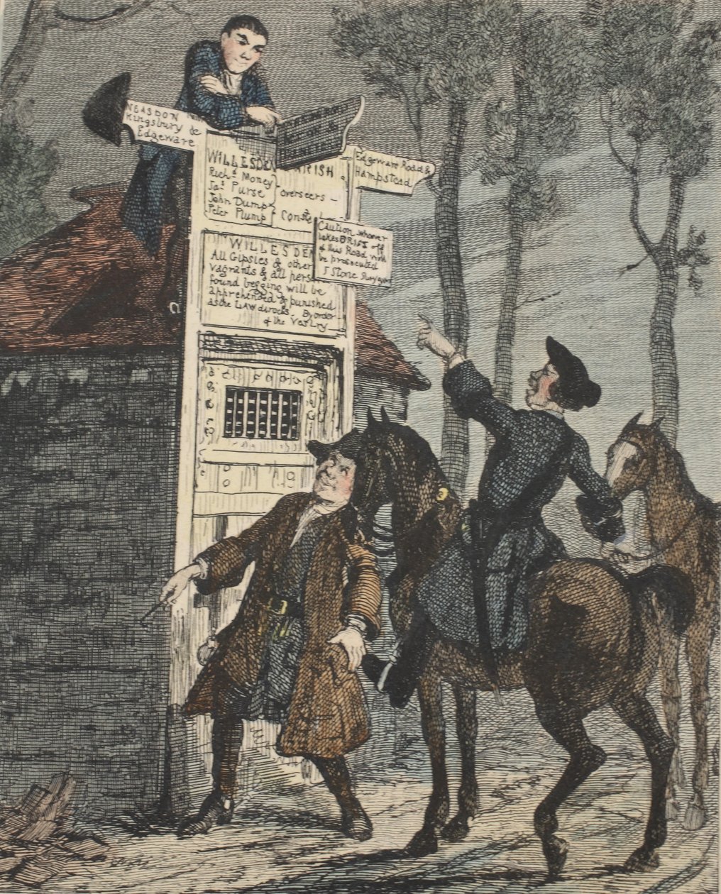 Jack Sheppard Escapes from the Prisoners Cage, ilustracja z książki Jack Sheppard: A Romance autorstwa Williama Harrisona Ainswortha, opublikowana w 1839 r. (akwaforta ręcznie kolorowana) autorstwa George Cruikshank