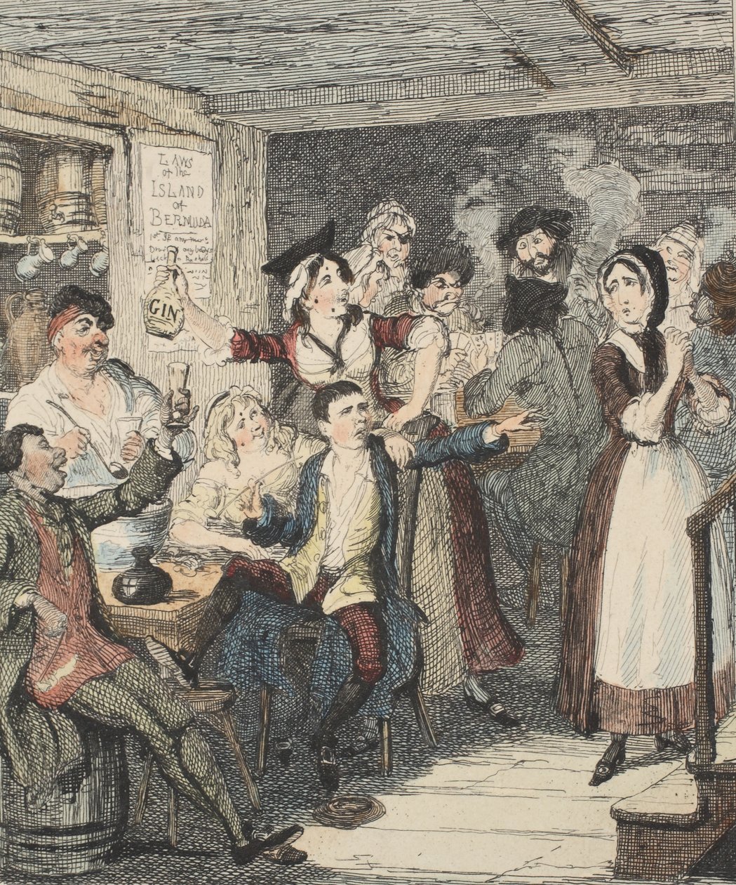 Jack Sheppard upija się i rozkazuje swojej matce, ilustracja z Jack Sheppard: A Romance autorstwa Williama Harrisona Ainswortha, opublikowana w 1839 r. (ręcznie kolorowana akwaforta) autorstwa George Cruikshank