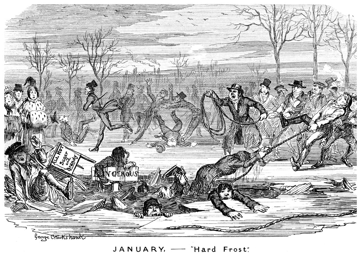 Styczeń - Twardy Mróz, XIX wiek. autorstwa George Cruikshank