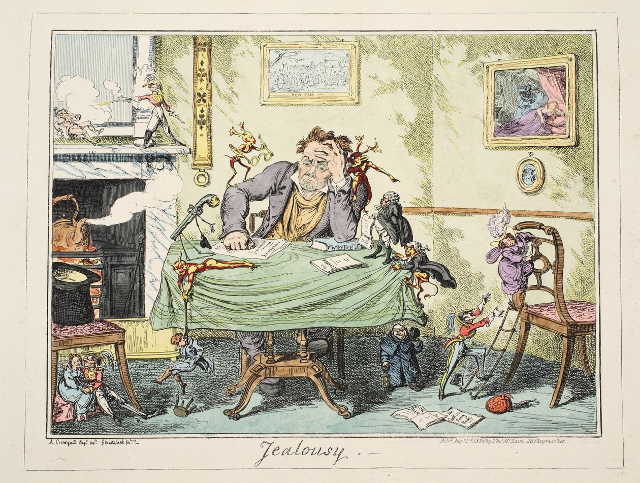 Zazdrość, wyd. 1835 (grawerowanie ręcznie kolorowane) autorstwa George Cruikshank