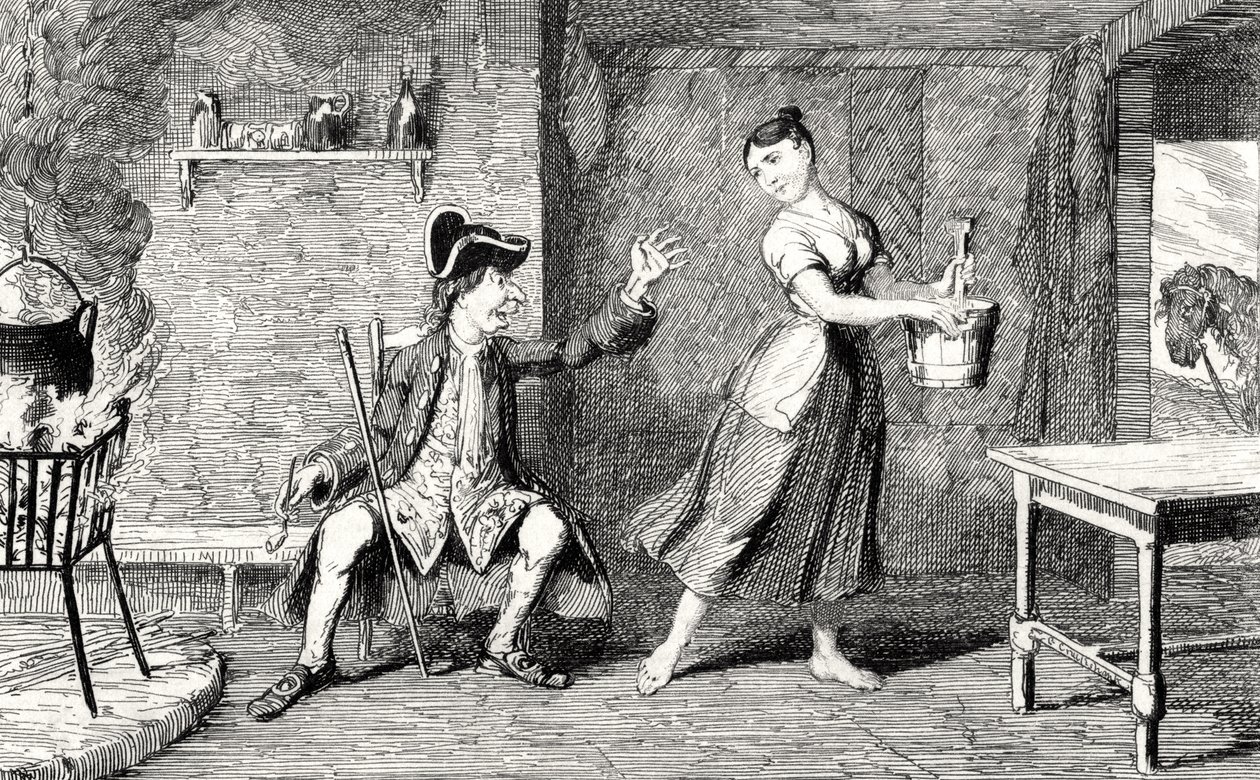 Jeannie Deans w domu ojca, ilustracja z „Serca Midlothian” Sir Waltera Scotta (1771-1832) opublikowana w 1843 r. autorstwa George Cruikshank