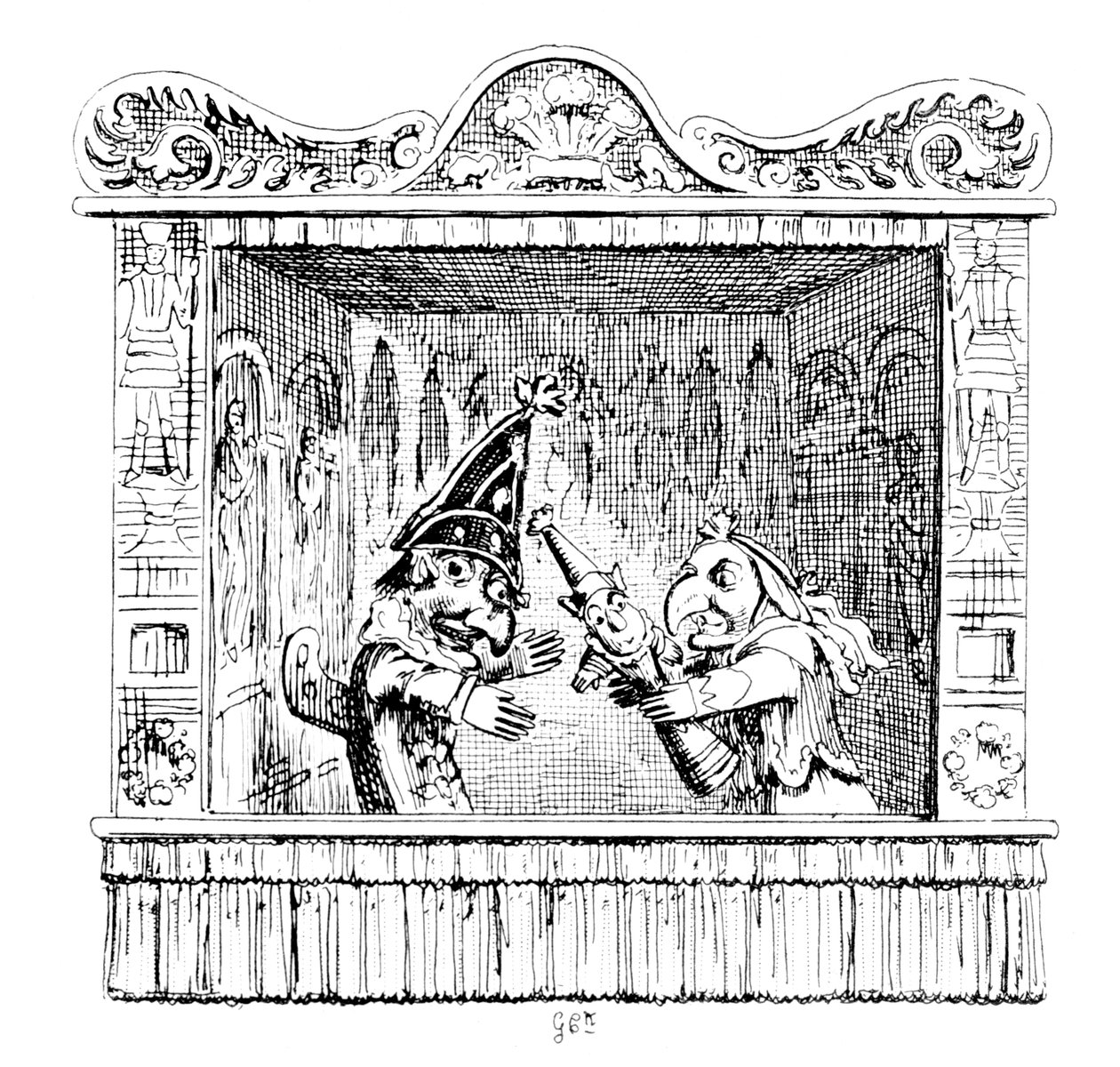 Judy namawia pana Puncha do zabrania dziecka autorstwa George Cruikshank