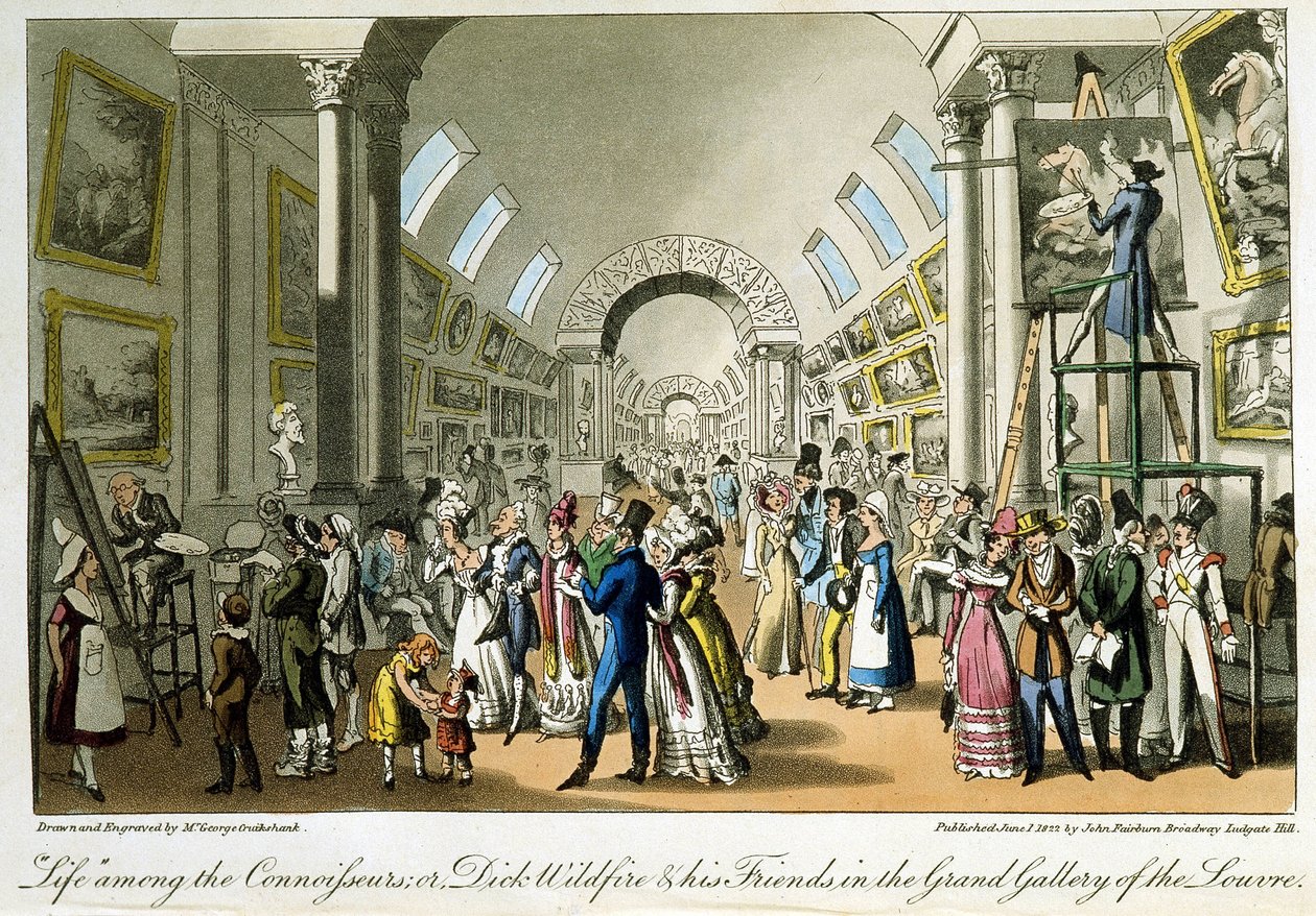 La grande galerie du Louvre - w „Życiu w Paryżu” Davida Carey, Londyn autorstwa George Cruikshank