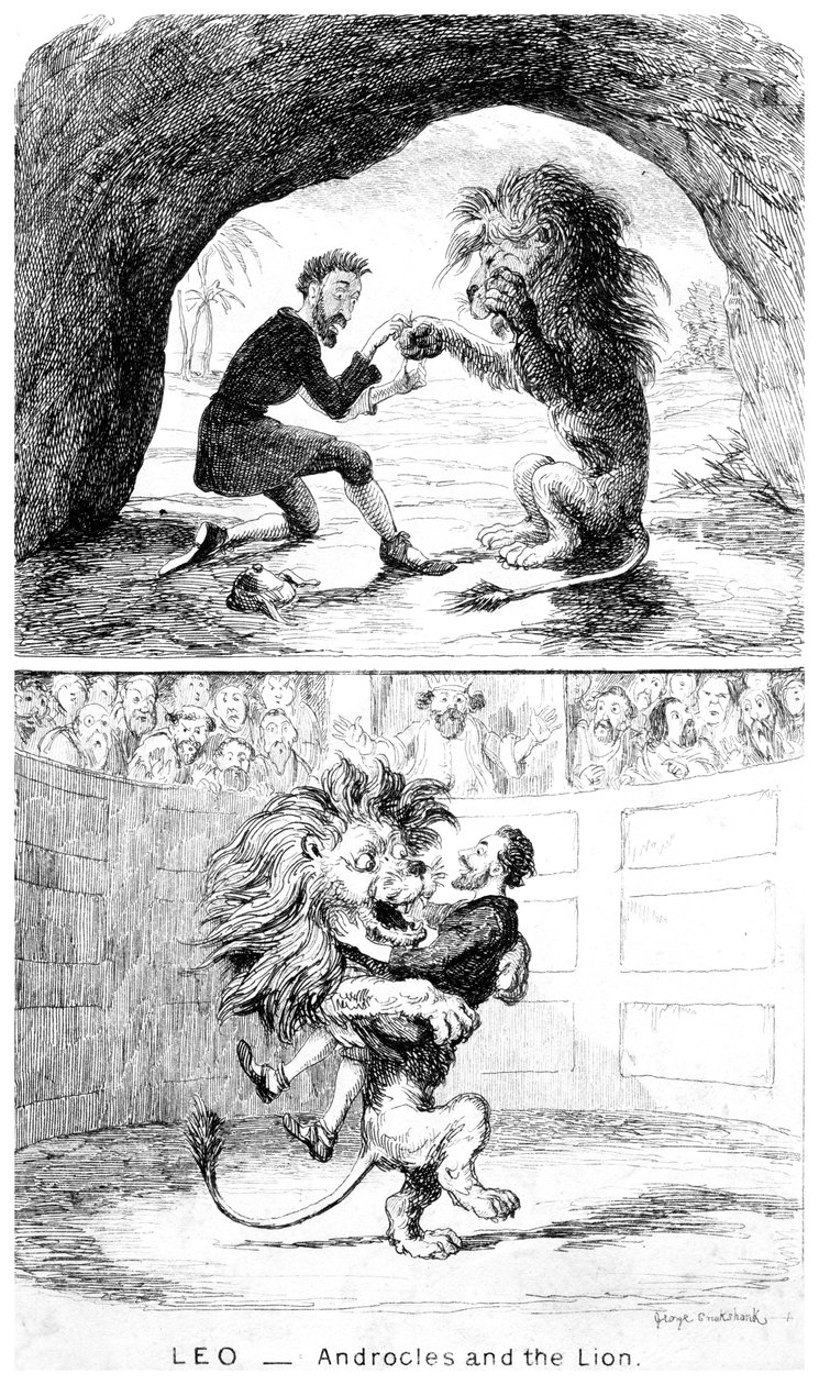 Lew - Androkles i Lew, XIX wiek. autorstwa George Cruikshank