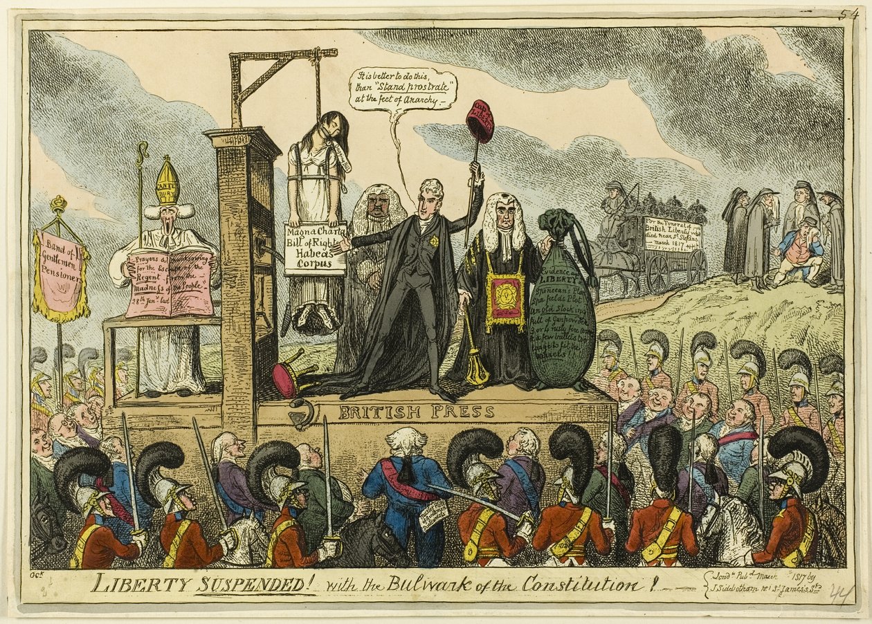 Wolność zawieszona! Z bastionem konstytucji! autorstwa George Cruikshank
