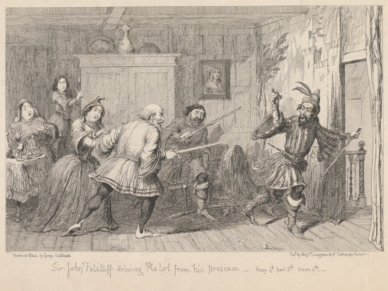 Londyn. Tawerna z głową dzika w Eastcheap: „Henryk IV część II”, akt II, scena IV autorstwa George Cruikshank