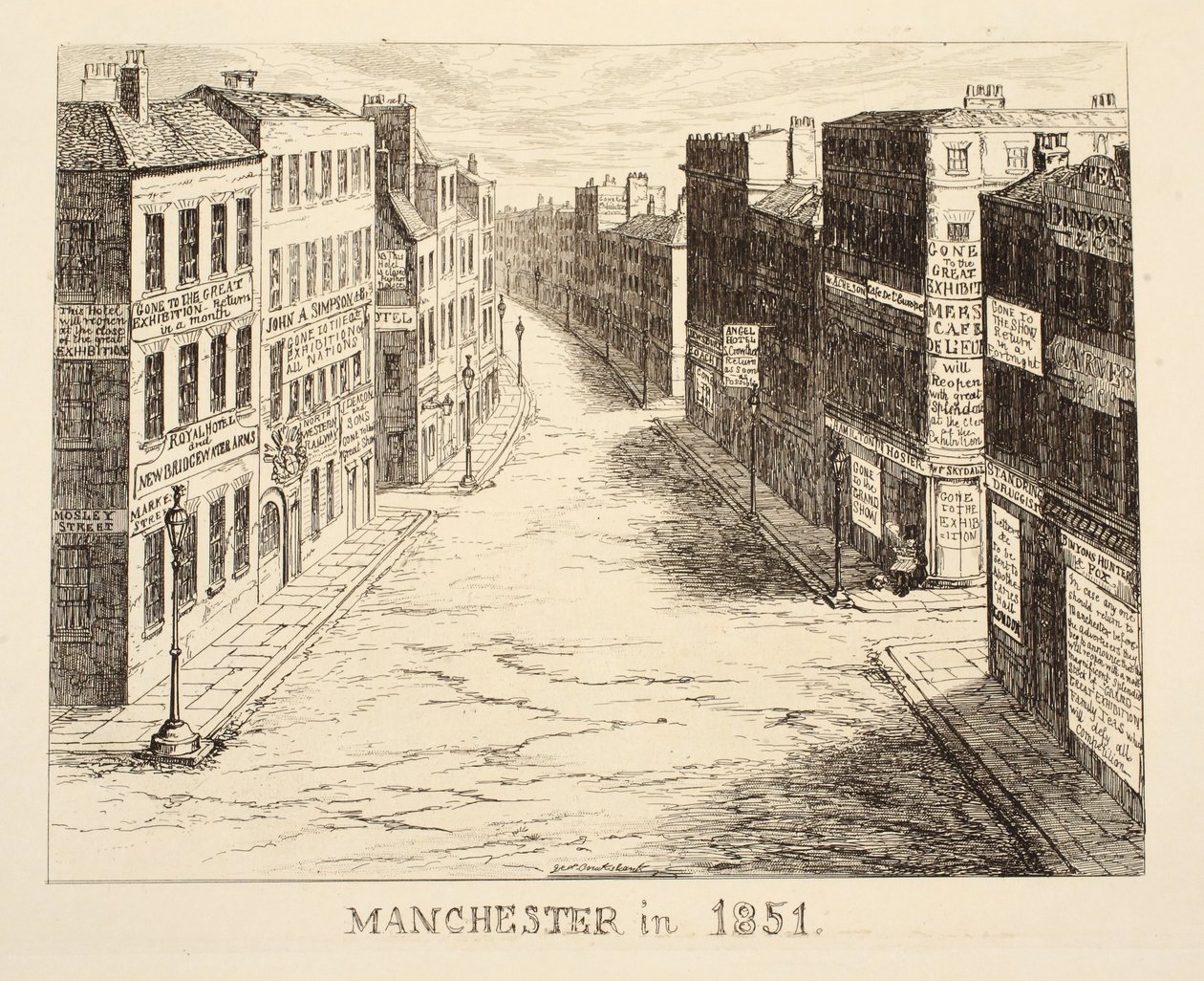 Manchester w 1851, od 1851 lub The Adventures of Mr & Mrs Sandboys i rodziny, którzy przyjechali do Londynu, aby dobrze się bawić i zobaczyć Wielką Wystawę, pub. 1851 autorstwa George Cruikshank
