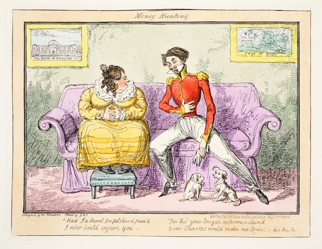 Polowanie na pieniądze, 1835 (rycina ręcznie kolorowana) autorstwa George Cruikshank
