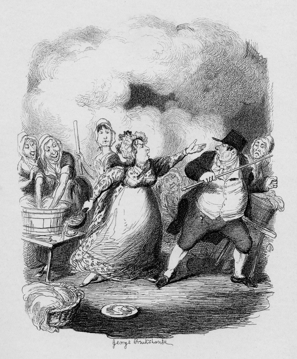 Pan Bumble zdegradowany w oczach nędzarzy, z „Przygód Olivera Twista” Charlesa Dickensa (1812-70) 1838, wydanego przez Chapman und Hall, 1901 autorstwa George Cruikshank