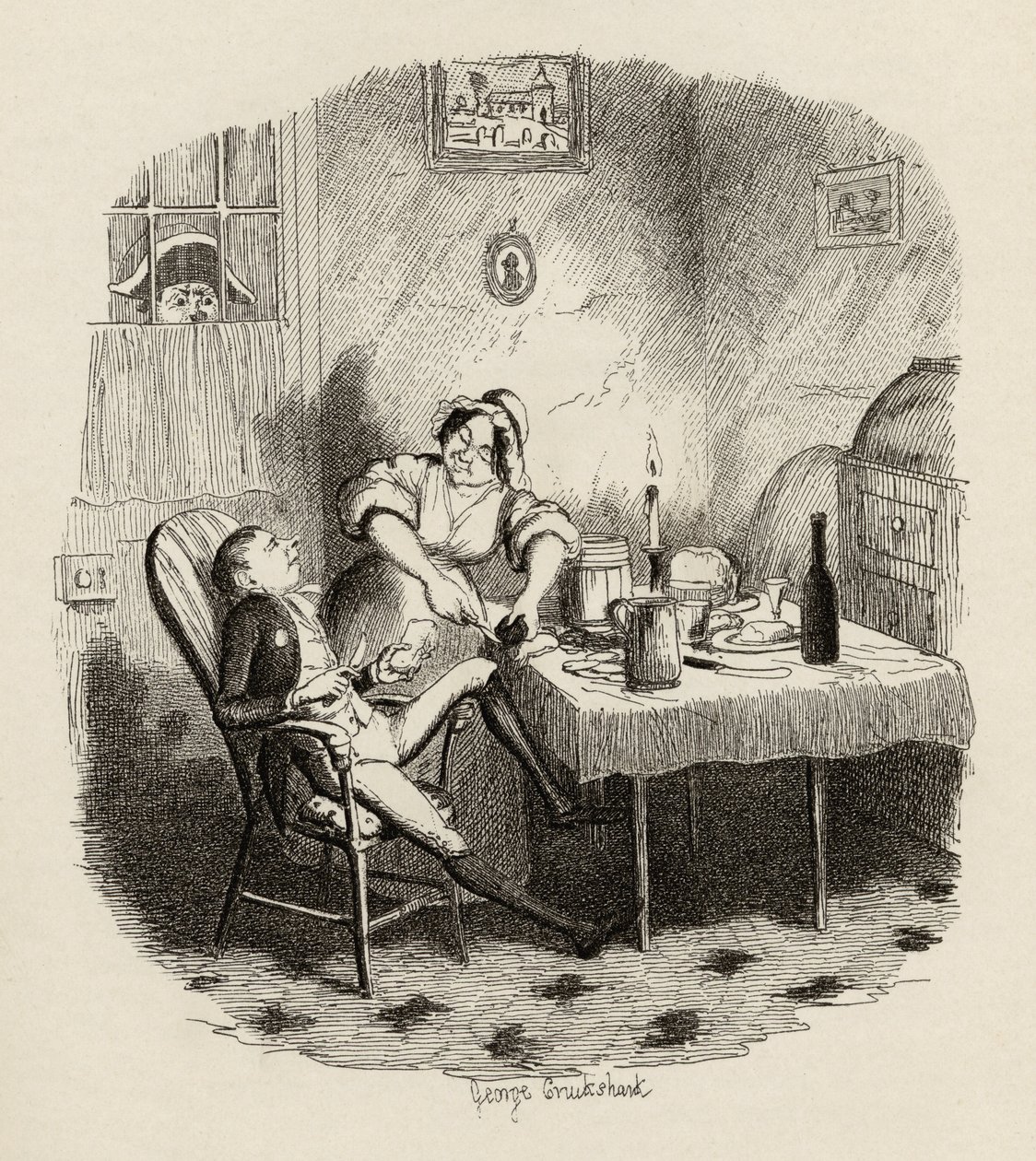 Pan Claypole, jaki pojawił się, gdy jego mistrz był nieobecny, z „Przygód Olivera Twista” Charlesa Dickensa (1812-70) 1838, wydanego przez Chapman und Hall, 1901 autorstwa George Cruikshank