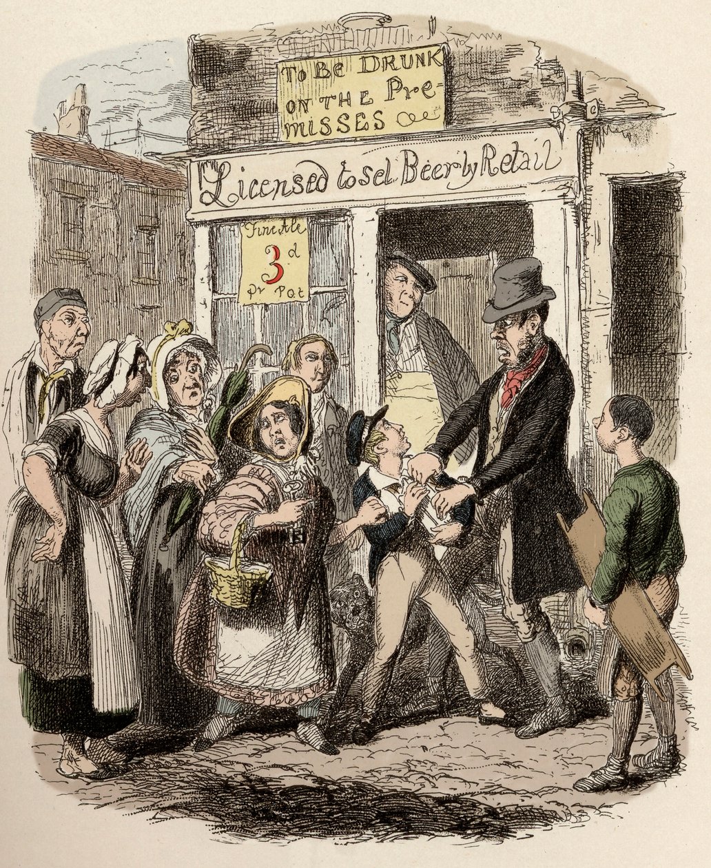 Nancy i Sikes porywają Olivera na ulicy - Oliver zostaje uznany przez swoich czułych przyjaciół - Ilustracja do "Olivera Twista" (Olivier) (The Adventures of Oliver Twist) Charlesa Dickensa (1812-1870), autorstwa George