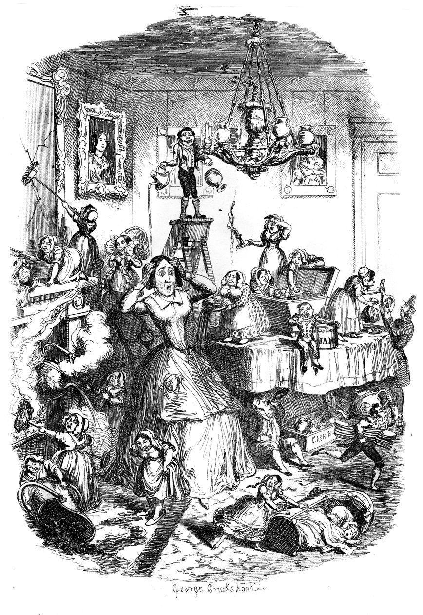 Prawie śmiertelnie martwi się największą plagą życia w latach czterdziestych XIX wieku. autorstwa George Cruikshank