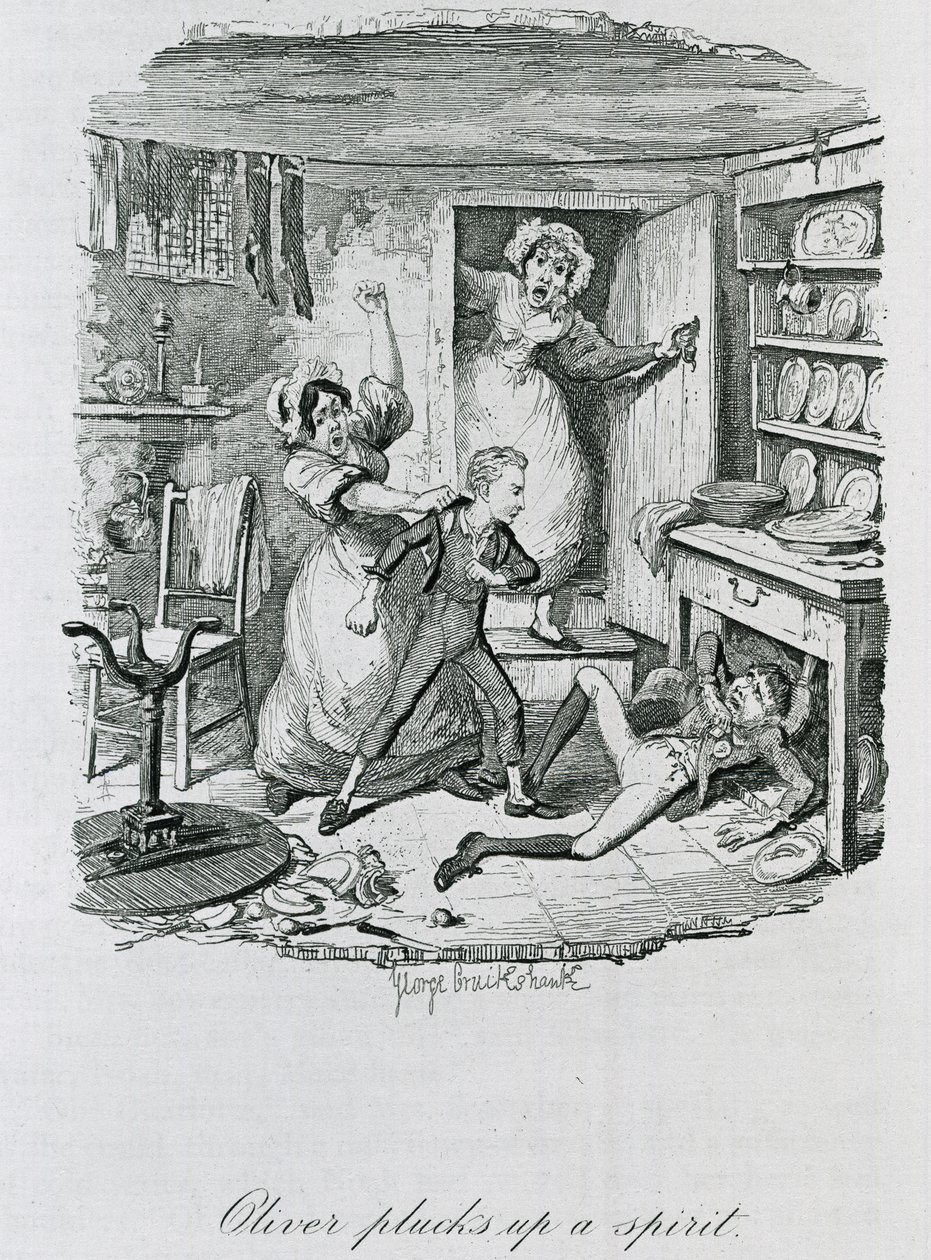 Oliver podnosi ducha, 1837 autorstwa George Cruikshank