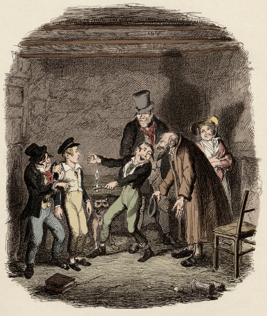 Oliver Twist przyjęty przez starego Fagina i jego zespół - Przyjęcie Olivera przez Fagina i chłopców - Ilustracja do „” Oliver Twist”” (Olivier) (Przygody Olivera Twista) autorstwa Charlesa Dickensa (1812-1870), autorstwa George
