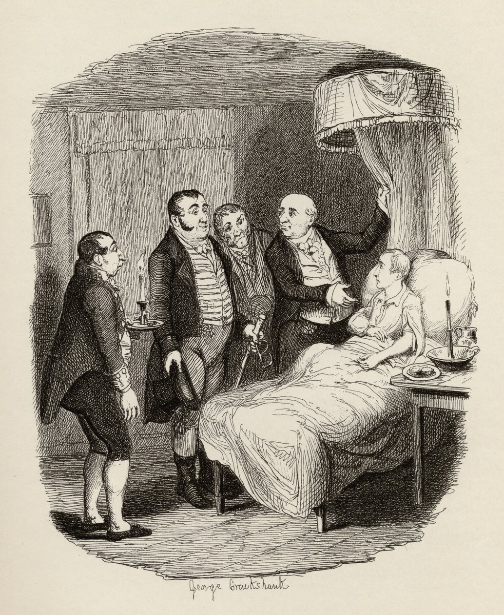 Oliver czekał na Bow Street Runners, z „Przygody Olivera Twista” Charlesa Dickensa (1812-70) 1838, wydanej przez Chapman und Hall, 1901 autorstwa George Cruikshank