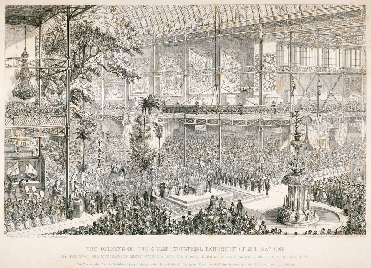 Otwarcie Wielkiej Wystawy, Crystal Palace, Hyde Park, Londyn, 1851 autorstwa George Cruikshank