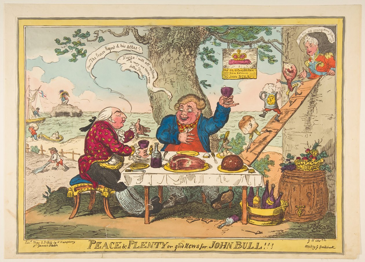 Pokój i obfitość lub dobra nowina dla Johna Bulla!!!, 25 maja 1814 r. autorstwa George Cruikshank