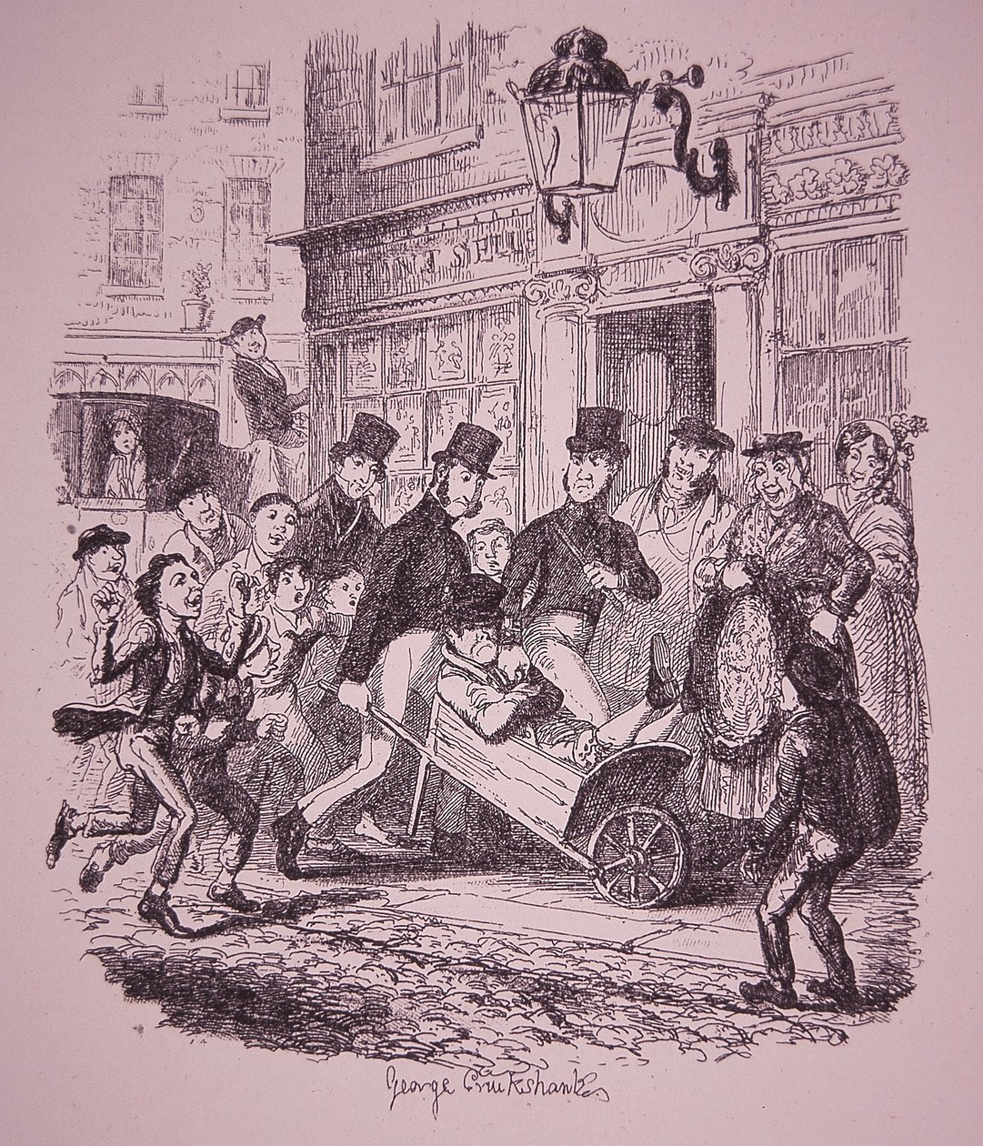 Kieszonkowiec schwytany przez policję, początek XIX w. (rycina) autorstwa George Cruikshank