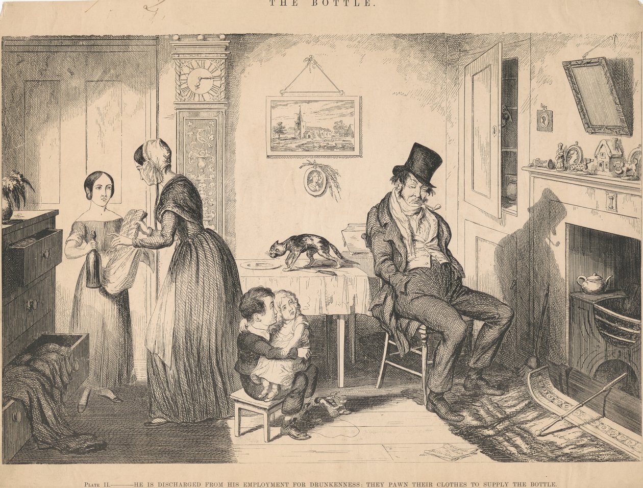 Ilustracja II: Został zwolniony z pracy za pijaństwo autorstwa George Cruikshank