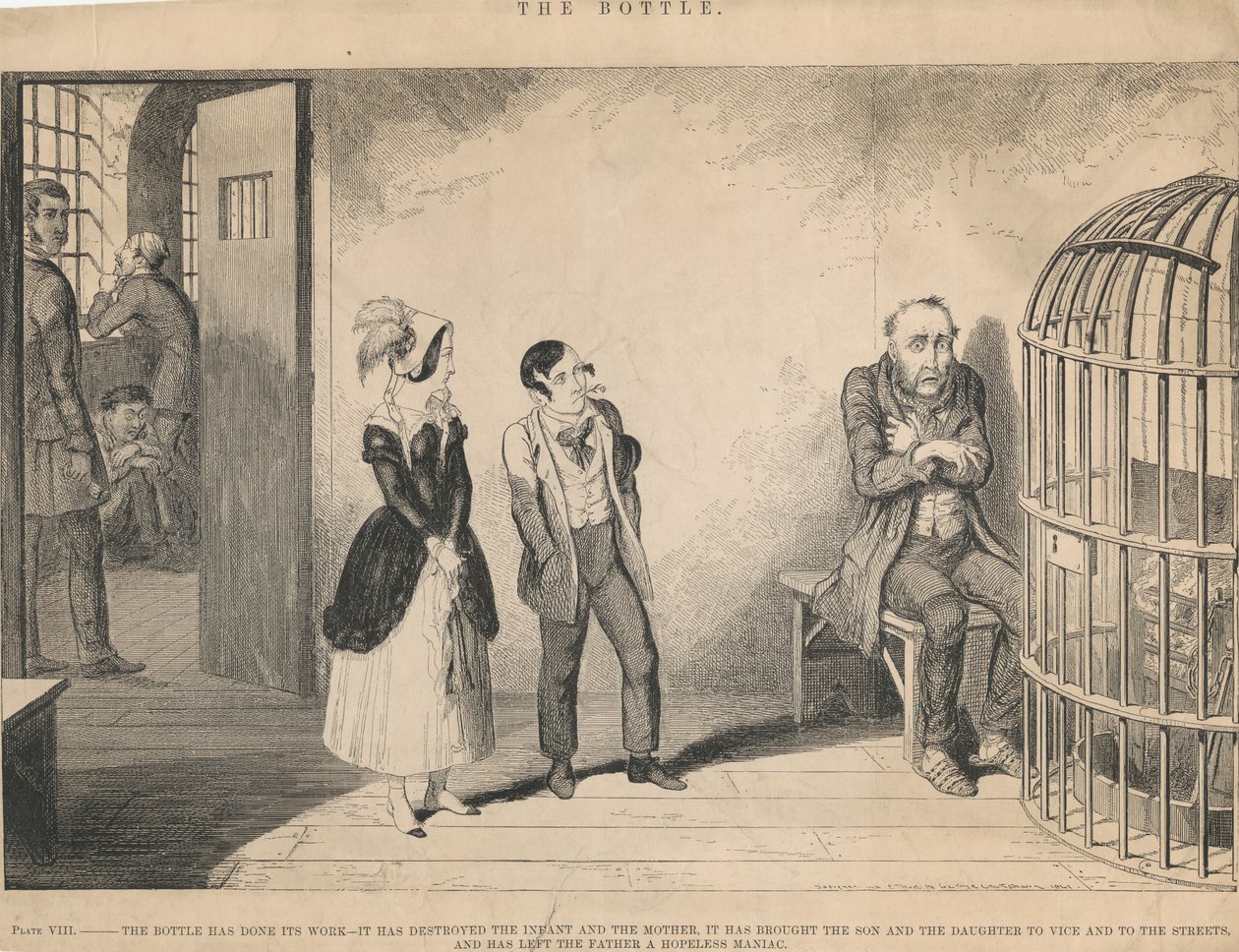 Ilustracja VIII, „Butelka spełniła swoje zadanie” autorstwa George Cruikshank