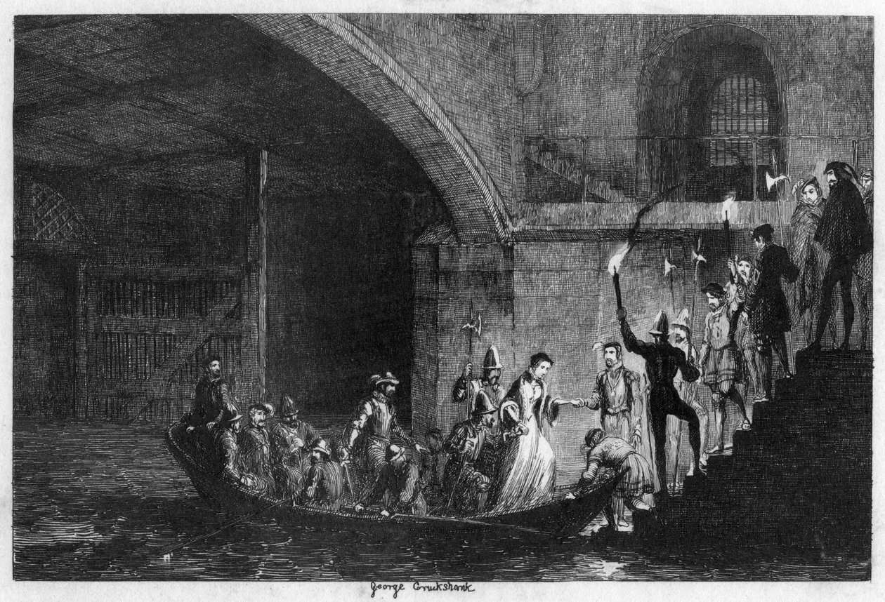 Królowa Jane i Lord Guilford Dudley sprowadzeni do Wieży, 1553 1840 autorstwa George Cruikshank
