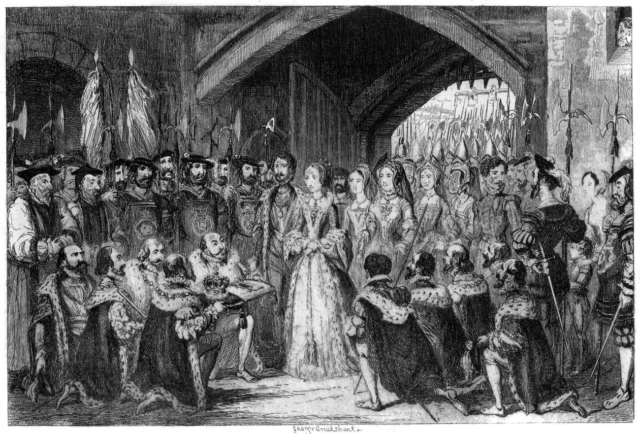 Wejście królowej Janes do wieży, 1553 1840 autorstwa George Cruikshank