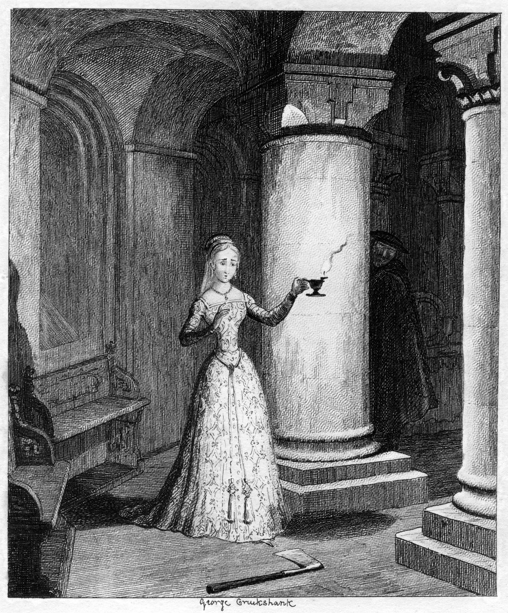 Królowa Janes pierwsza noc w Wieży, 1553 1840 autorstwa George Cruikshank