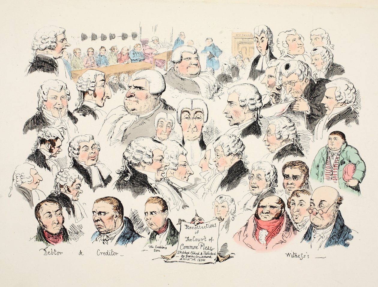 Wspomnienia Court of Common Pleas, wyd. 1834 (grawerowanie ręcznie kolorowane) autorstwa George Cruikshank