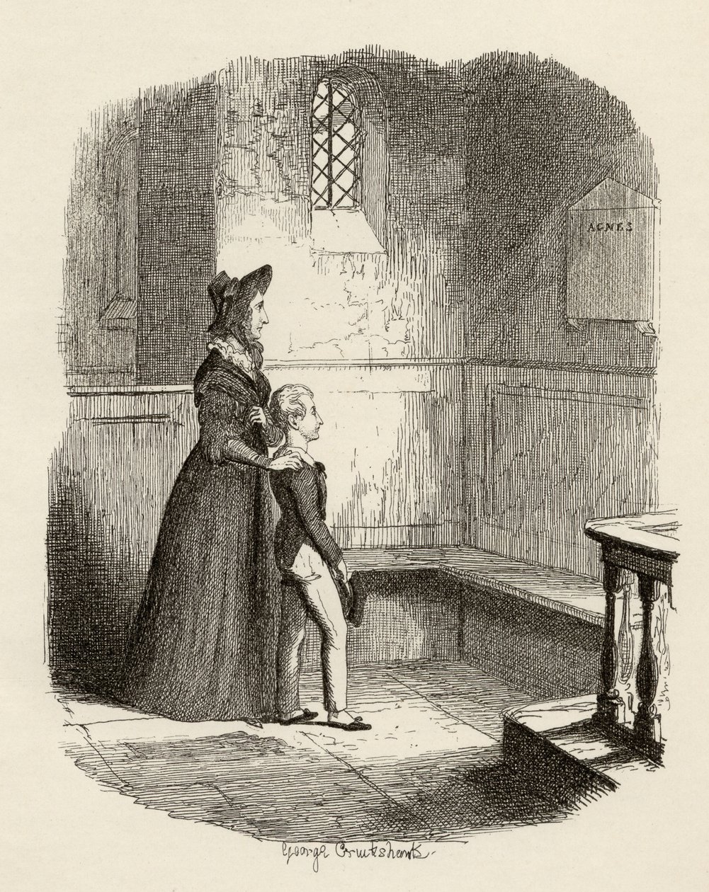 Rose Maylie i Oliver, z "Przygód Olivera Twista" Charlesa Dickensa (1812-70) 1838, opublikowane przez Chapman und Hall, 1901 autorstwa George Cruikshank