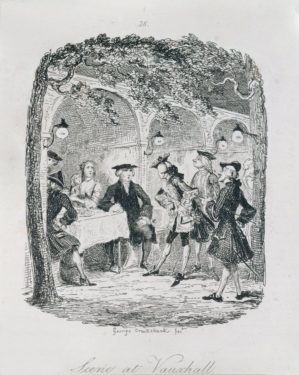 Scena w Vauxhall, z "Amelii", rytowana przez artystę, ilustracja z "Dzieł Henry