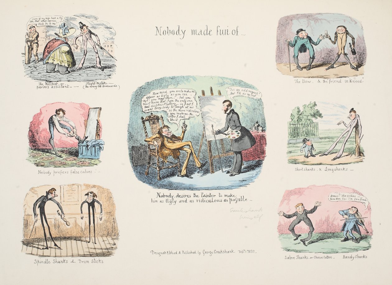 notki i szkice; Nikt się nie wyśmiewa, wyd. 1831 (grawerowanie ręcznie kolorowane) autorstwa George Cruikshank